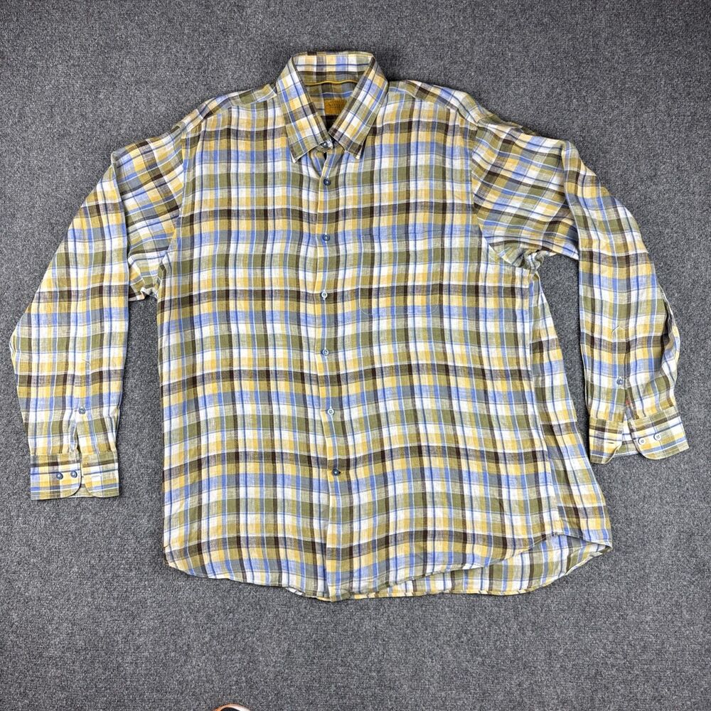 Robert Talbott Yellow and Blue Plaid Dress Shirt